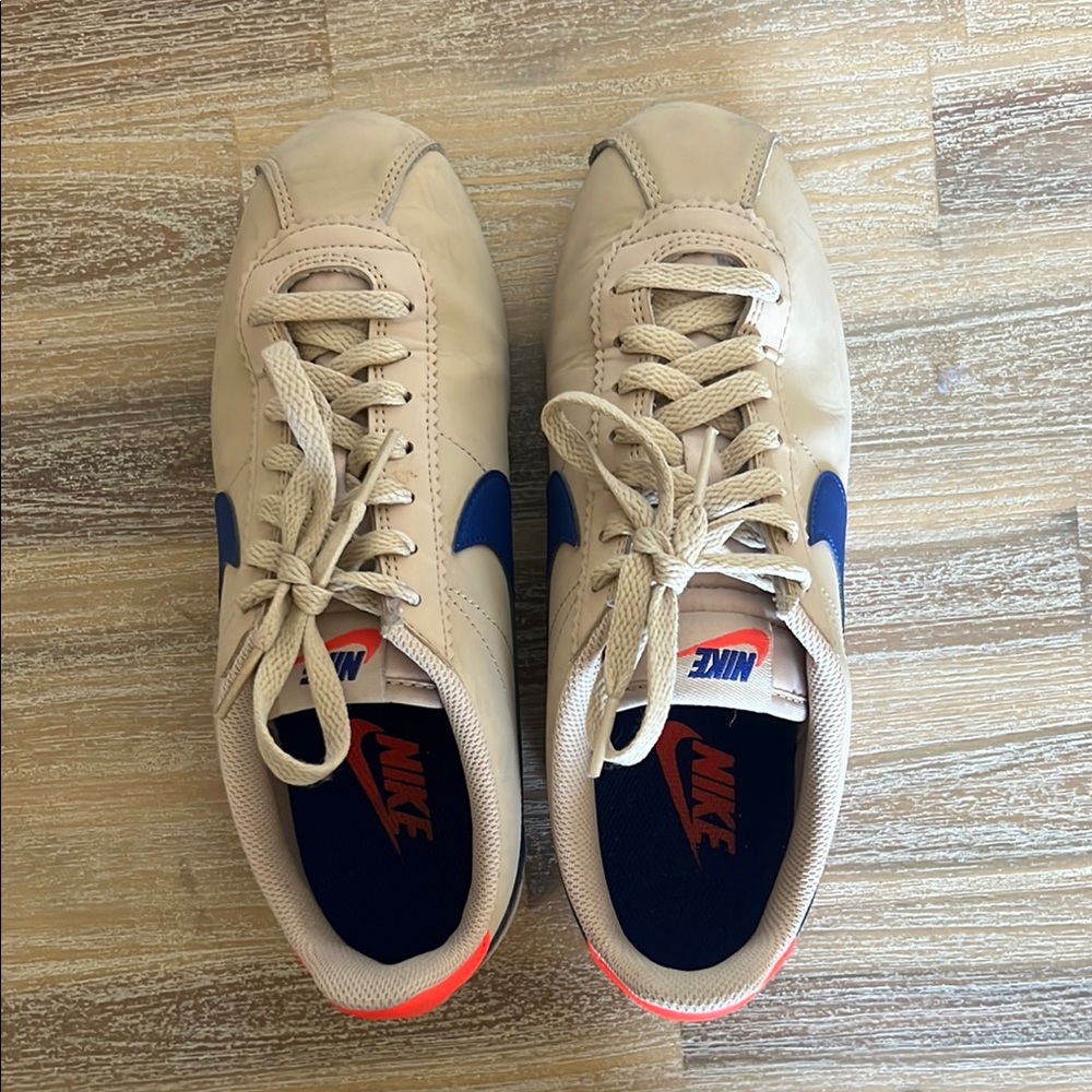 Nike Tan and Blue Sneakers with Minimalist Design